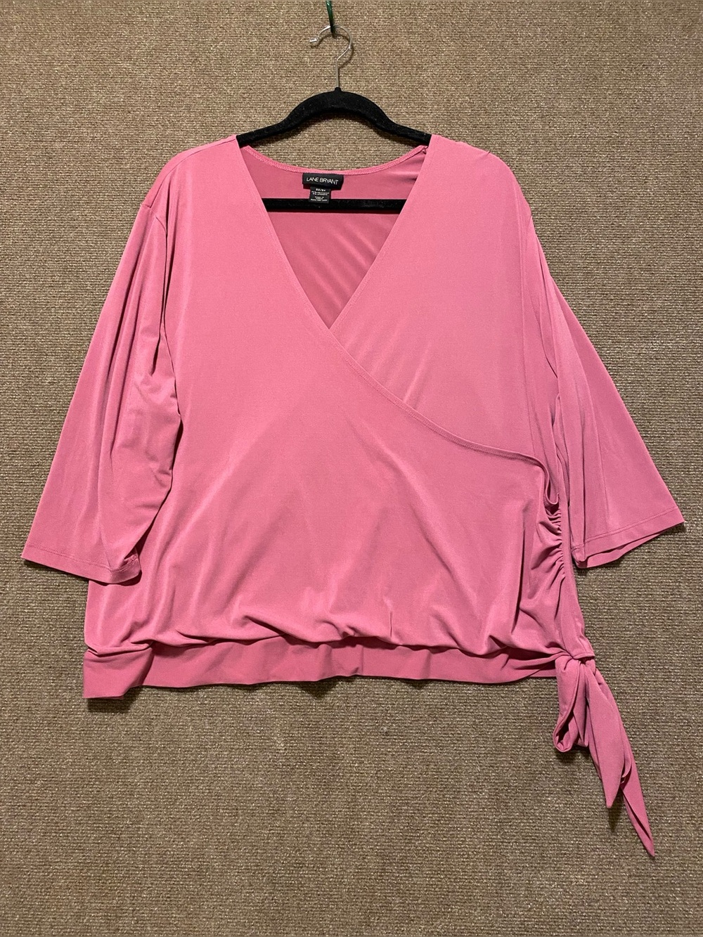 Lane Bryant Rose Pink Faux Wrap Tunic Ruched Tie Top 22/24